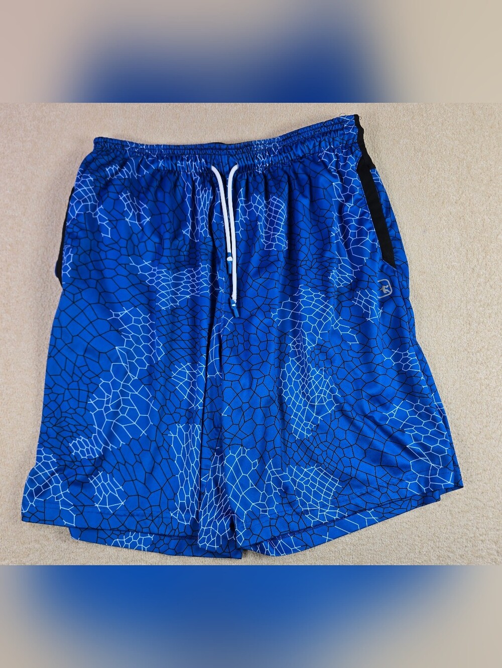 AND1 Blue Geometric Basketball Shorts Men's Large Drawstring Pockets
